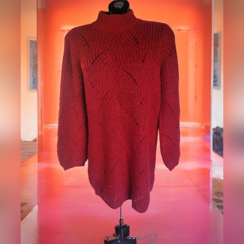Noisy May Red High Neck Oversized Knit Sweater Dress